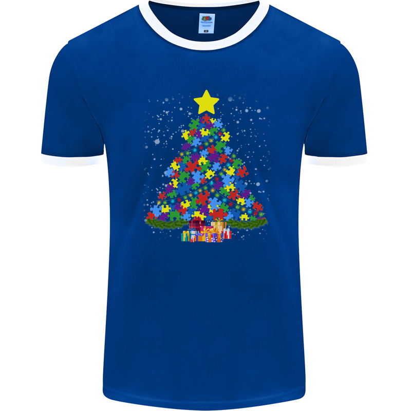 Autism Christmas Tree Autistic Awareness Mens Ringer T-Shirt FotL Royal Blue/White