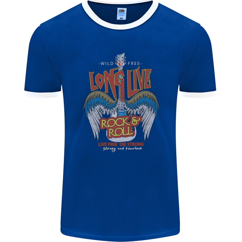 Long Live Rock n Roll Heavy Metal Guitar Mens Ringer T-Shirt FotL Royal Blue/White