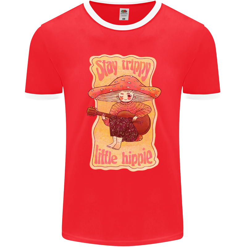 Stay Trippy Little Hippy Magic Mushroom LSD Mens Ringer T-Shirt FotL Red/White