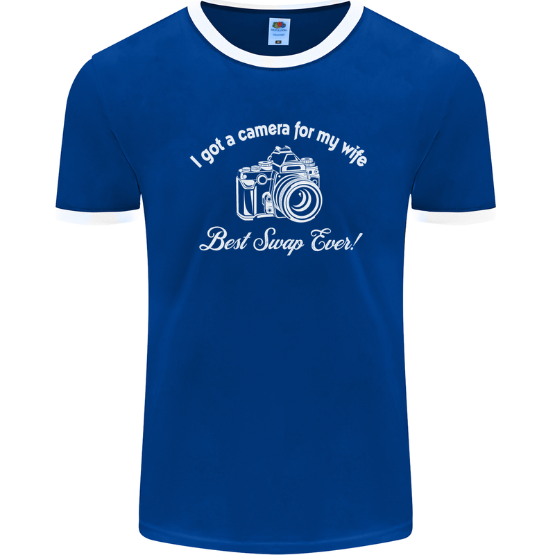 Camera for My Wife Photography Photographer Mens Ringer T-Shirt FotL Royal Blue/White