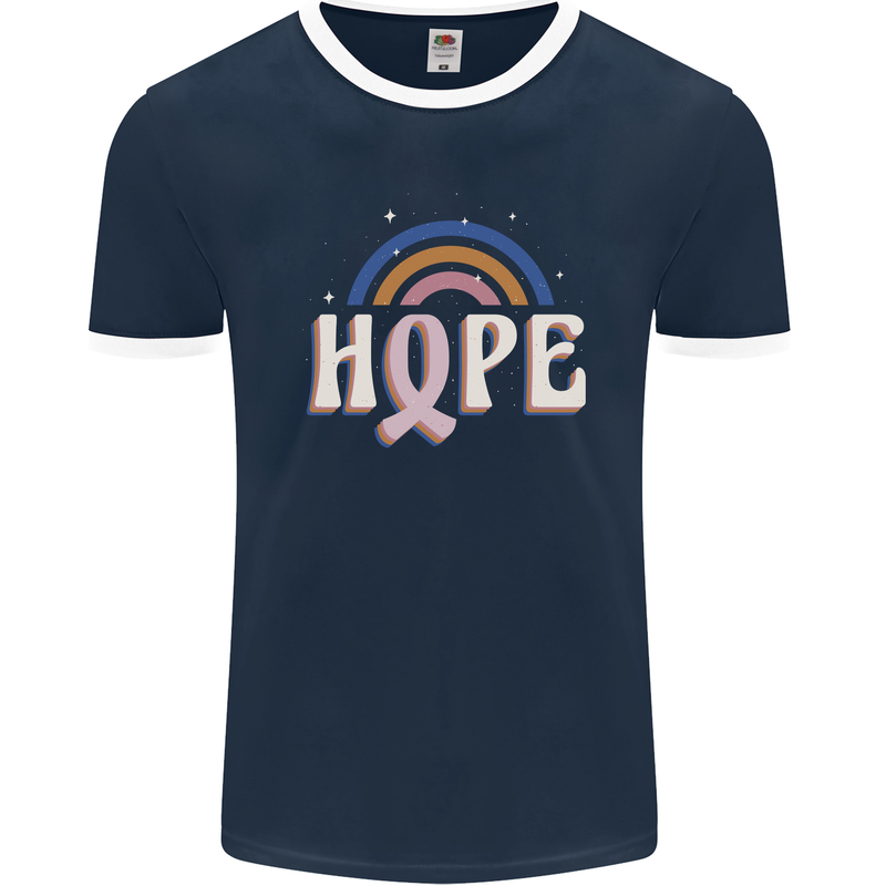 Breast Cancer Awareness Hope Mens Ringer T-Shirt FotL Navy Blue/White