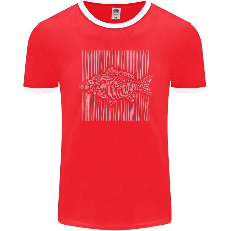 Carp Lines Fishing Fisherman Fish Angling Mens Ringer T-Shirt FotL Red/White