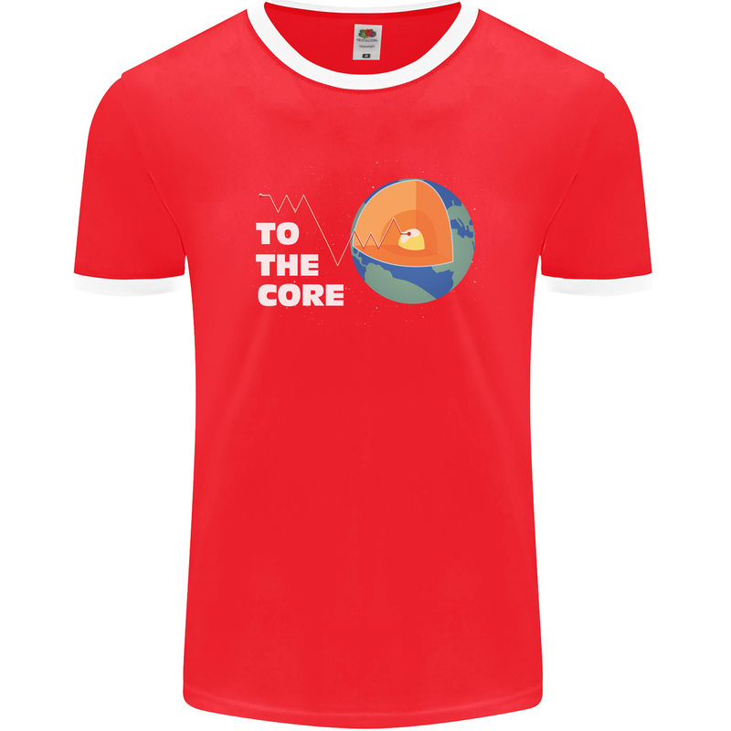 To the Core Climate Change ECG Heart Pulse Mens Ringer T-Shirt FotL Red/White