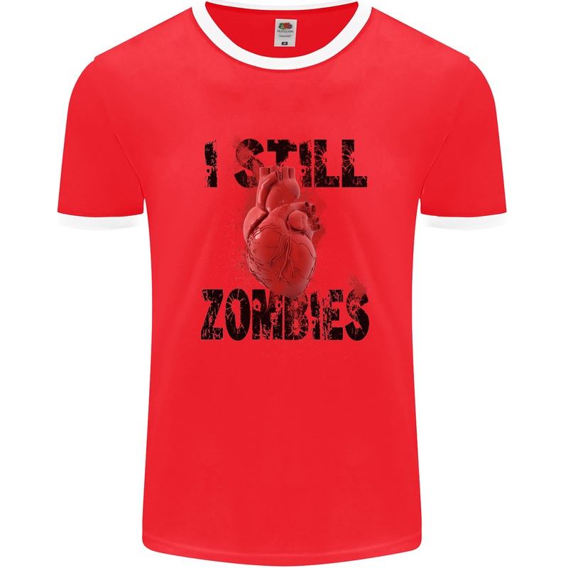 I Still Heart Zombies Apocalypse Mens Ringer T-Shirt FotL Red/White