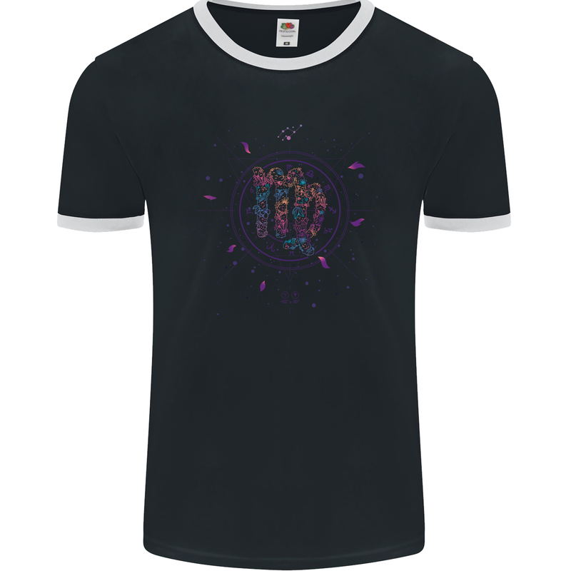 Vigo Neon Star Sign Zodiac Astrological Mens Ringer T-Shirt FotL Black/White