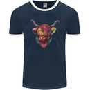 Colourful Highland Cow Mens Ringer T-Shirt FotL Navy Blue/White