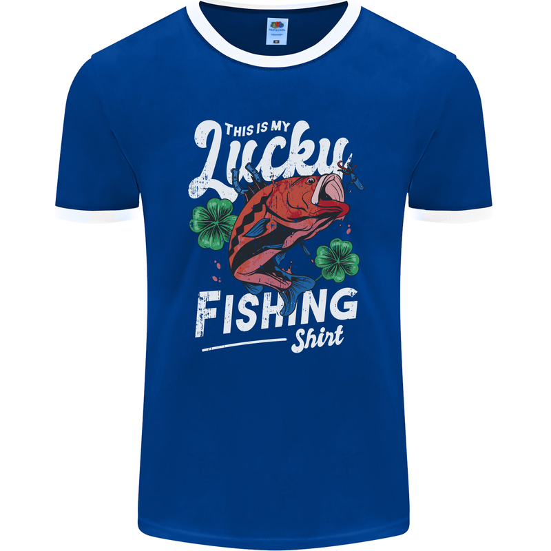 This Is My Lucky Fishing Funny Fisherman Mens Ringer T-Shirt FotL Royal Blue/White