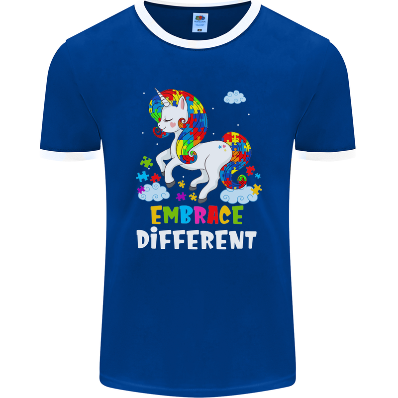 Autism Unicorn Embrace Different Autistic Mens Ringer T-Shirt FotL Royal Blue/White