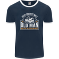 Drumming An Old Man Drummer Drum Funny Mens Ringer T-Shirt FotL Navy Blue/White