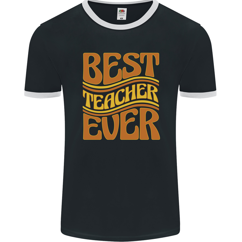 Best Teacher Ever Teaching Maths English Mens Ringer T-Shirt FotL Black/White