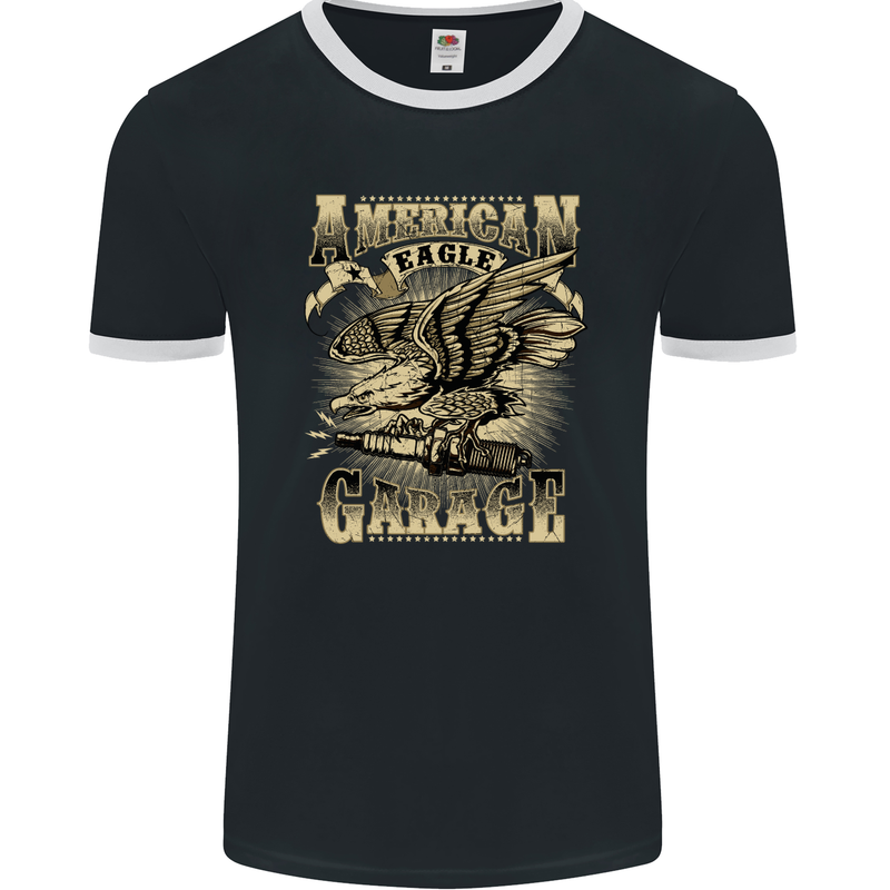 American Eagle Garage Bike Motorbike Mens Ringer T-Shirt FotL Black/White