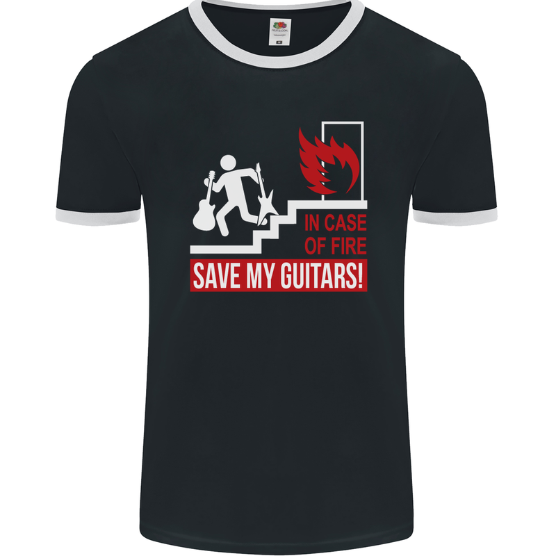 In Case of Emergency Save My Guitars Mens Ringer T-Shirt FotL Black/White