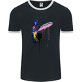 Hummingbird Watercolour Bird Mens Ringer T-Shirt FotL Black/White