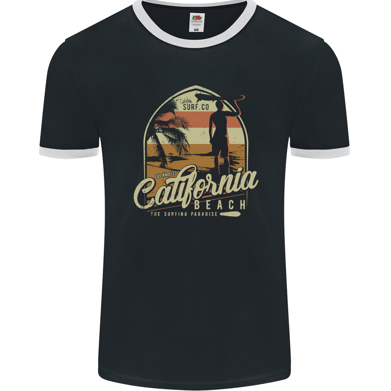 California Beach Surfing Surf Surfer Mens Ringer T-Shirt FotL Black/White