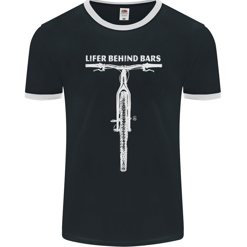 Lifer Behind Bars Cycling Cyclist Funny Mens Ringer T-Shirt FotL Black/White