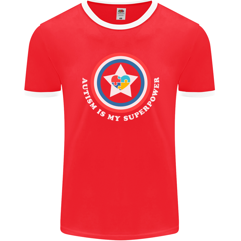 Autism Is My Superpower Autistic Mens Ringer T-Shirt FotL Red/White