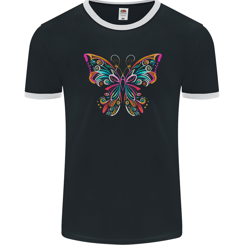 A Colourful Butterfly Mens Ringer T-Shirt FotL Black/White