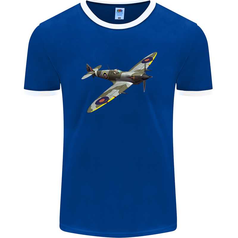 A Supermarine Spitfire Fying Solo Mens Ringer T-Shirt FotL Royal Blue/White