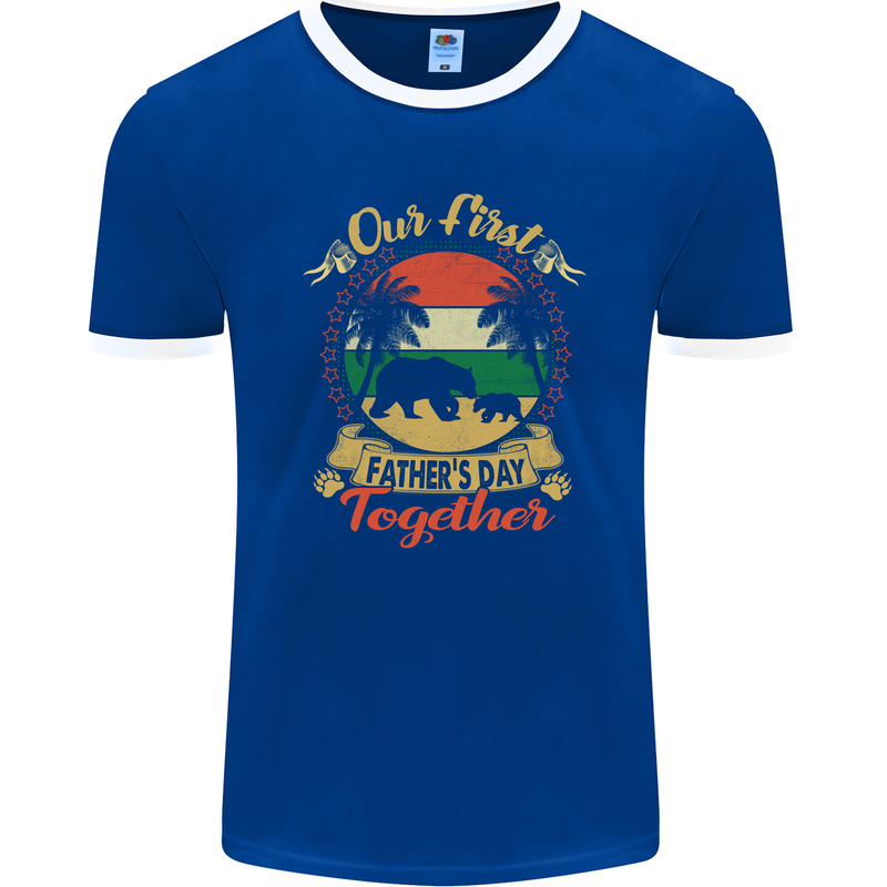 Our First Fathers Day Funny Bear Cub Mens Ringer T-Shirt FotL Royal Blue/White