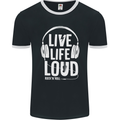 Music Live Life Loud Rock n Roll Guitar Mens Ringer T-Shirt FotL Black/White