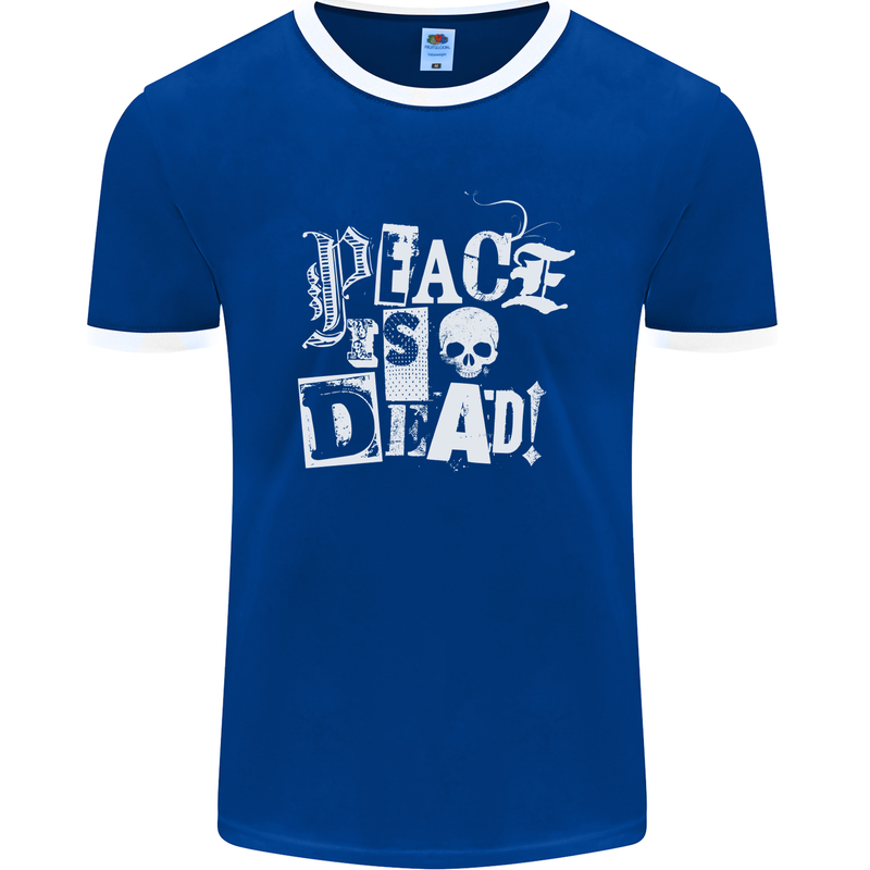 Peace is Dead War Anarchy Anarchist Skull Mens Ringer T-Shirt FotL Royal Blue/White