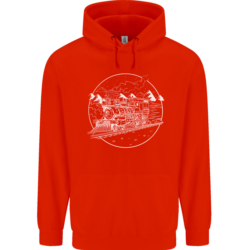 White Locomotive Steam Engine Train Spotter Childrens Kids Hoodie Bright Red