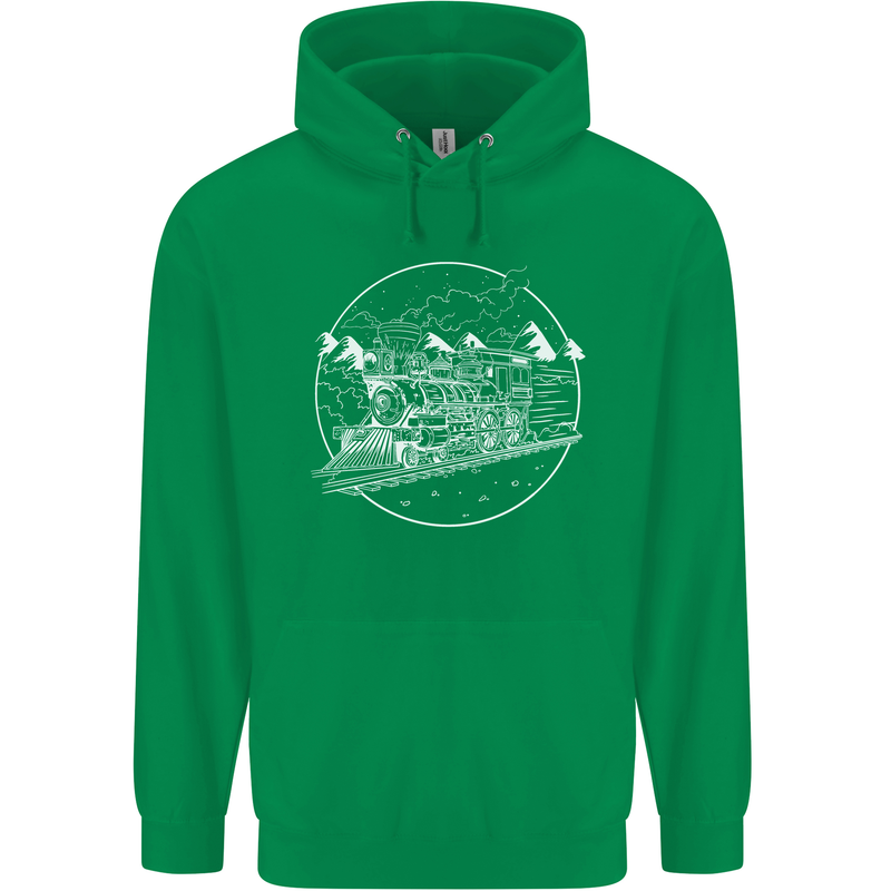 White Locomotive Steam Engine Train Spotter Childrens Kids Hoodie Irish Green