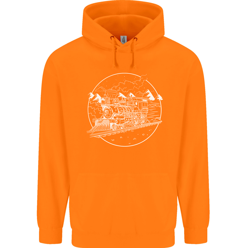 White Locomotive Steam Engine Train Spotter Childrens Kids Hoodie Orange