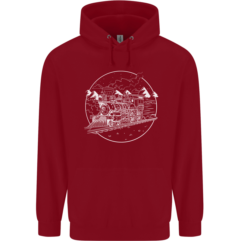 White Locomotive Steam Engine Train Spotter Childrens Kids Hoodie Red