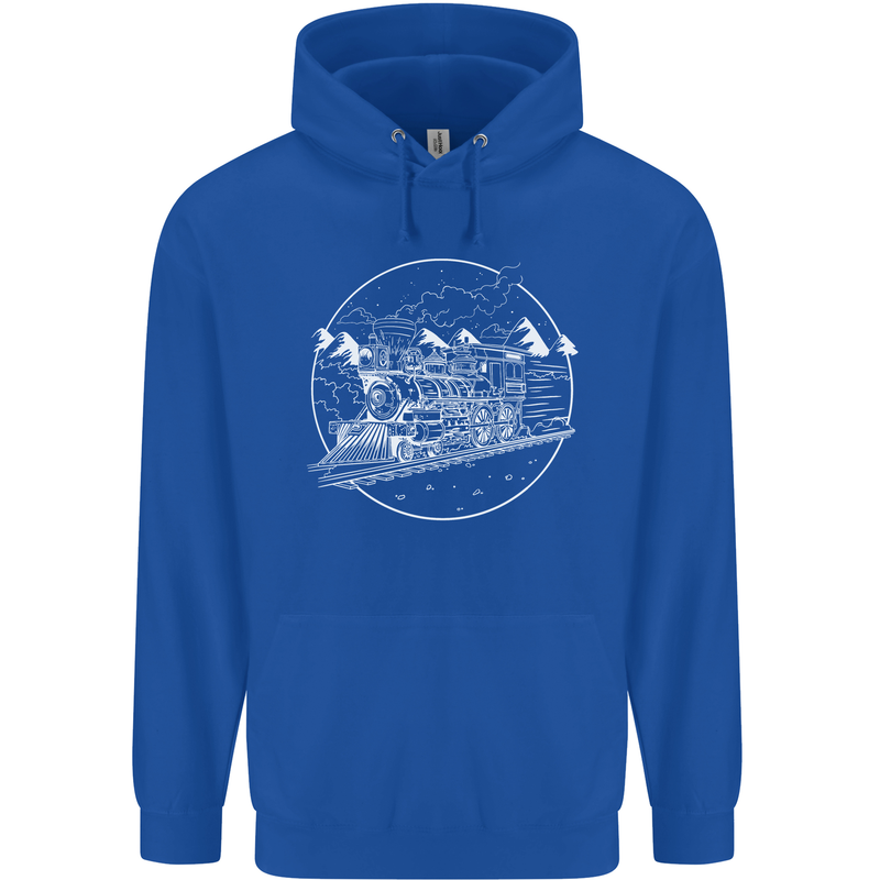 White Locomotive Steam Engine Train Spotter Childrens Kids Hoodie Royal Blue