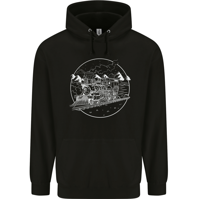 White Locomotive Steam Engine Train Spotter Mens 80% Cotton Hoodie Black