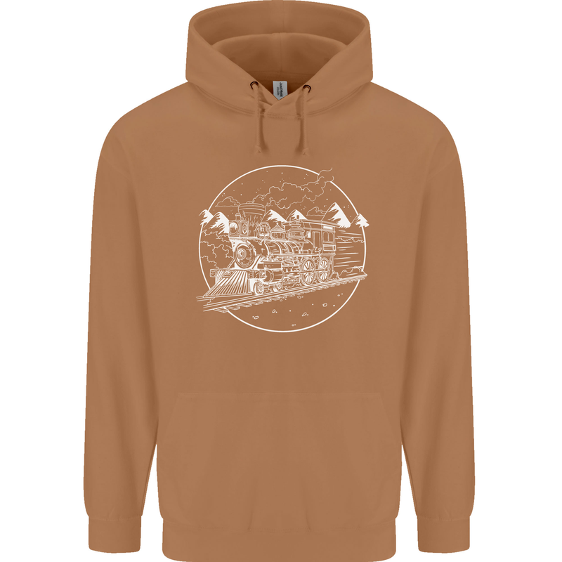 White Locomotive Steam Engine Train Spotter Mens 80% Cotton Hoodie Caramel Latte