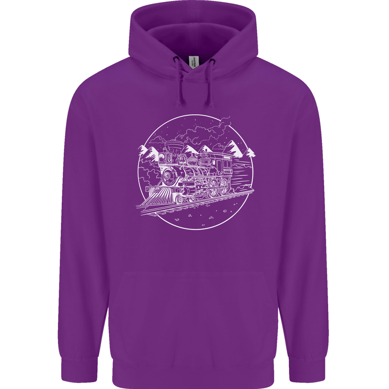 White Locomotive Steam Engine Train Spotter Mens 80% Cotton Hoodie Purple