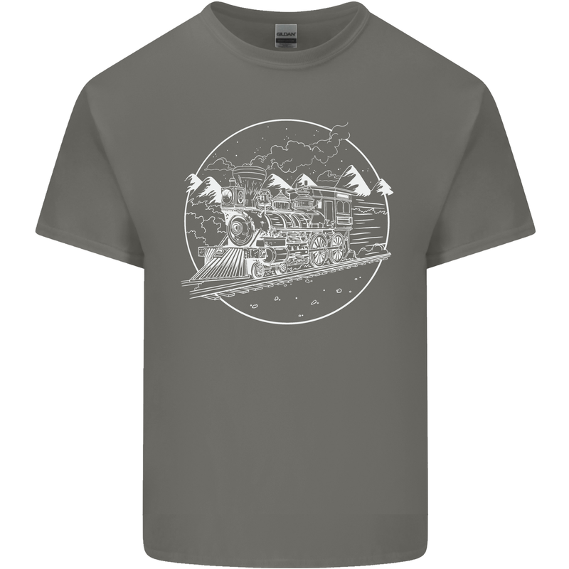 White Locomotive Steam Engine Train Spotter Mens Cotton T-Shirt Tee Top Charcoal