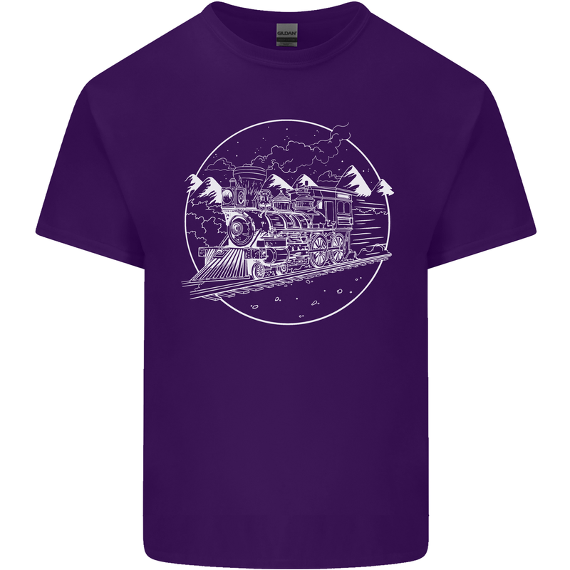 White Locomotive Steam Engine Train Spotter Mens Cotton T-Shirt Tee Top Purple