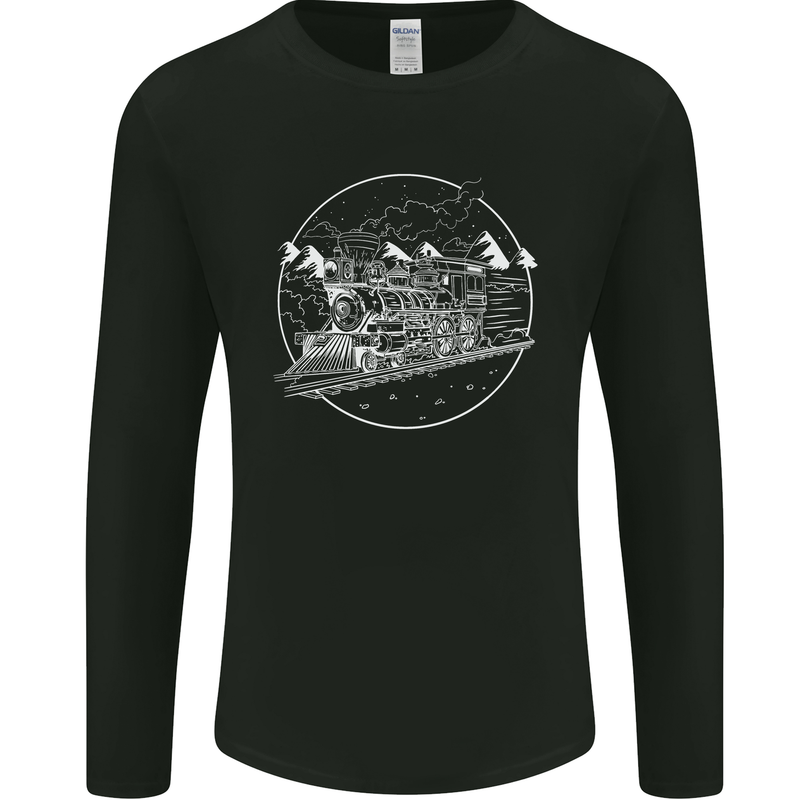 White Locomotive Steam Engine Train Spotter Mens Long Sleeve T-Shirt Black