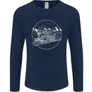 White Locomotive Steam Engine Train Spotter Mens Long Sleeve T-Shirt Navy Blue