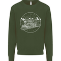 White Locomotive Steam Engine Train Spotter Mens Sweatshirt Jumper Forest Green