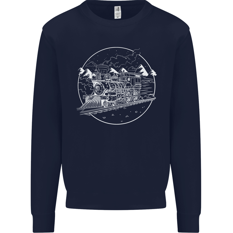 White Locomotive Steam Engine Train Spotter Mens Sweatshirt Jumper Navy Blue