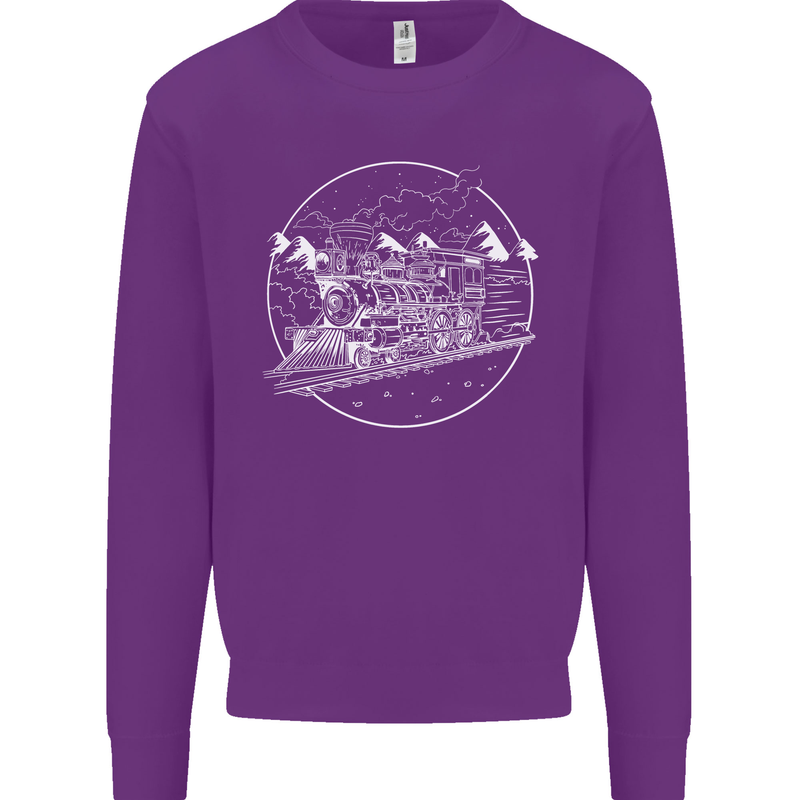 White Locomotive Steam Engine Train Spotter Mens Sweatshirt Jumper Purple
