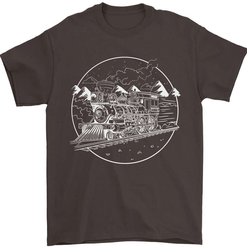 White Locomotive Steam Engine Train Spotter Mens T-Shirt 100% Cotton Dark Chocolate