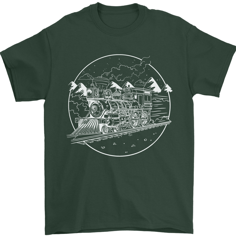 White Locomotive Steam Engine Train Spotter Mens T-Shirt 100% Cotton Forest Green