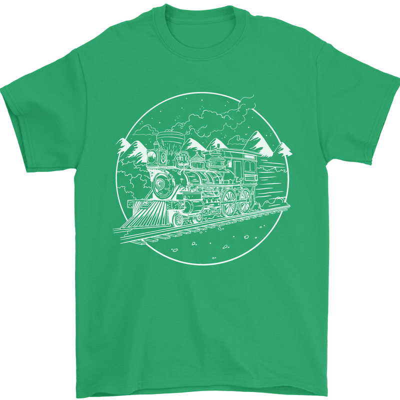 White Locomotive Steam Engine Train Spotter Mens T-Shirt 100% Cotton Irish Green