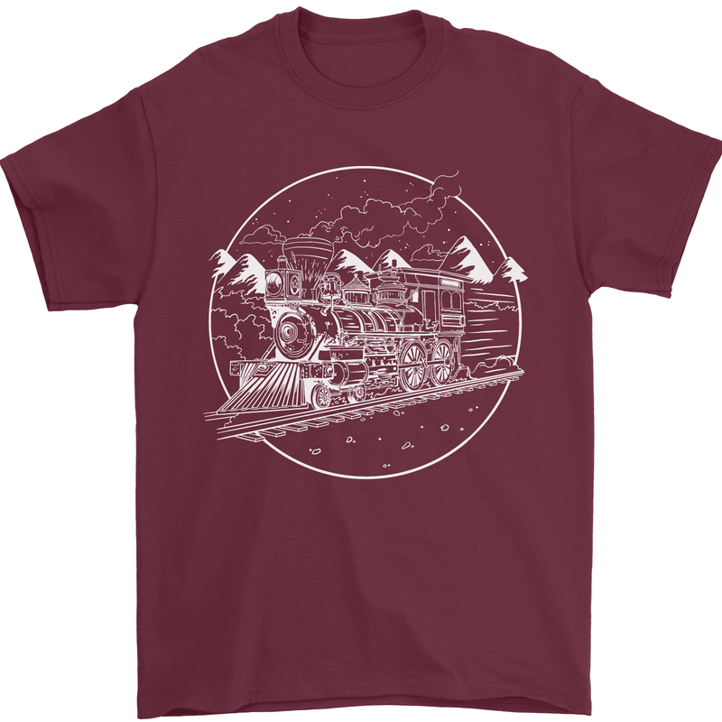 White Locomotive Steam Engine Train Spotter Mens T-Shirt 100% Cotton Maroon