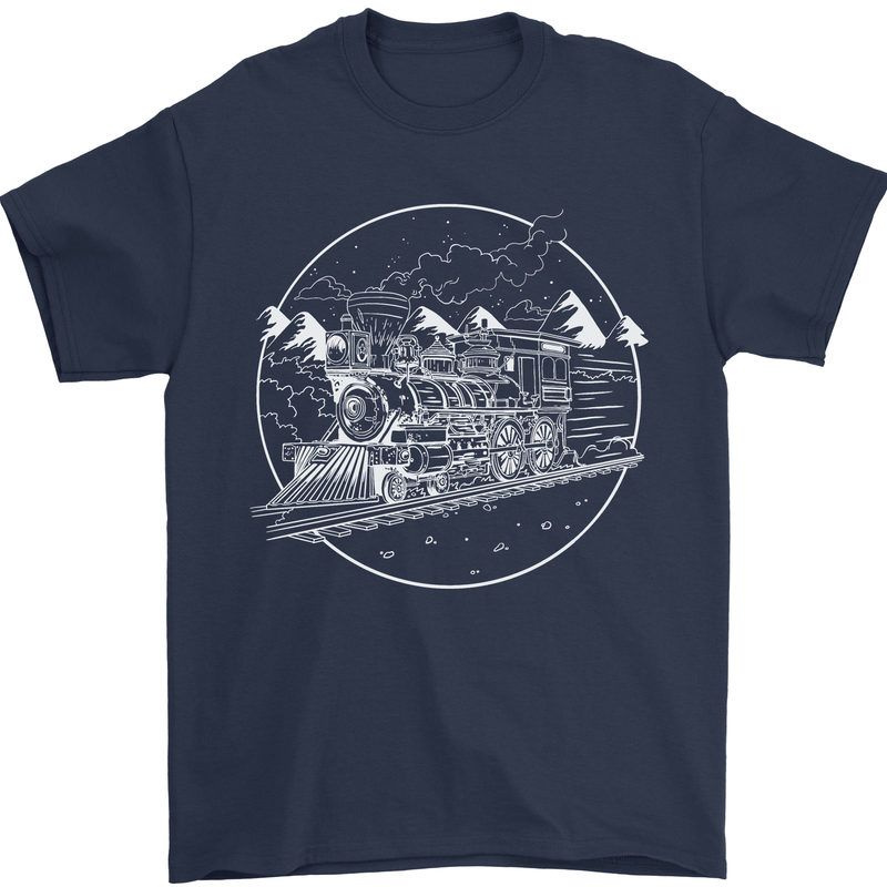 White Locomotive Steam Engine Train Spotter Mens T-Shirt 100% Cotton Navy Blue