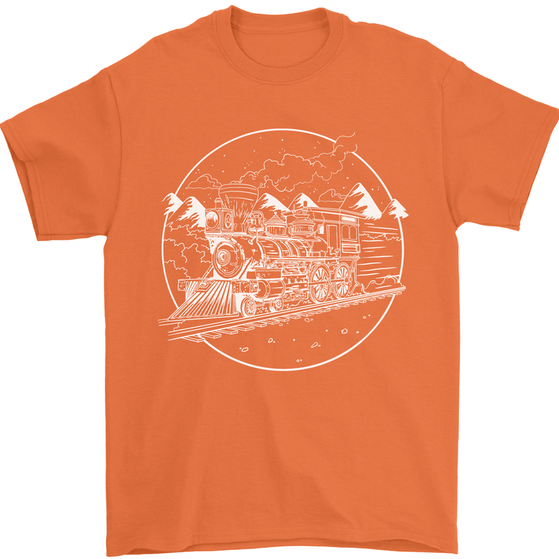 White Locomotive Steam Engine Train Spotter Mens T-Shirt 100% Cotton Orange