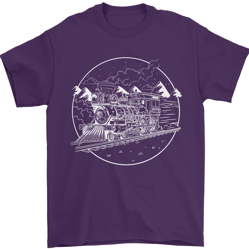 White Locomotive Steam Engine Train Spotter Mens T-Shirt 100% Cotton Purple