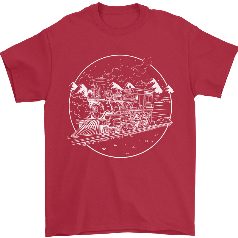 White Locomotive Steam Engine Train Spotter Mens T-Shirt 100% Cotton Red