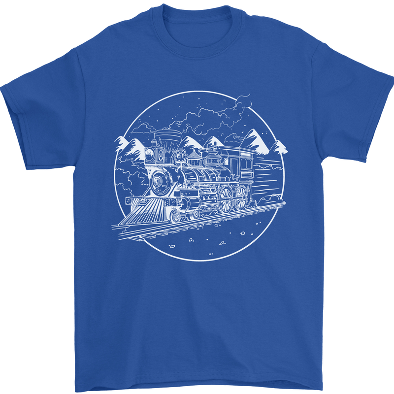 White Locomotive Steam Engine Train Spotter Mens T-Shirt 100% Cotton Royal Blue