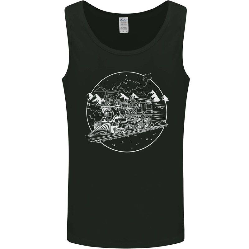 White Locomotive Steam Engine Train Spotter Mens Vest Tank Top Black